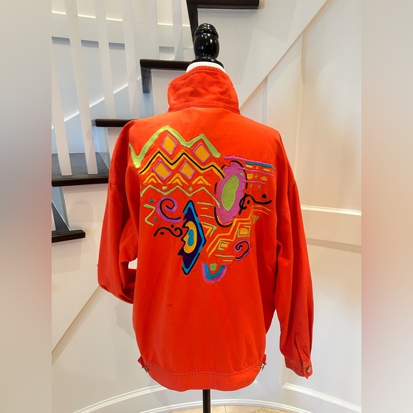 90's Unique Orange Graphic Jacket by IB Diffusion Size 14 - Picture 8 of 14